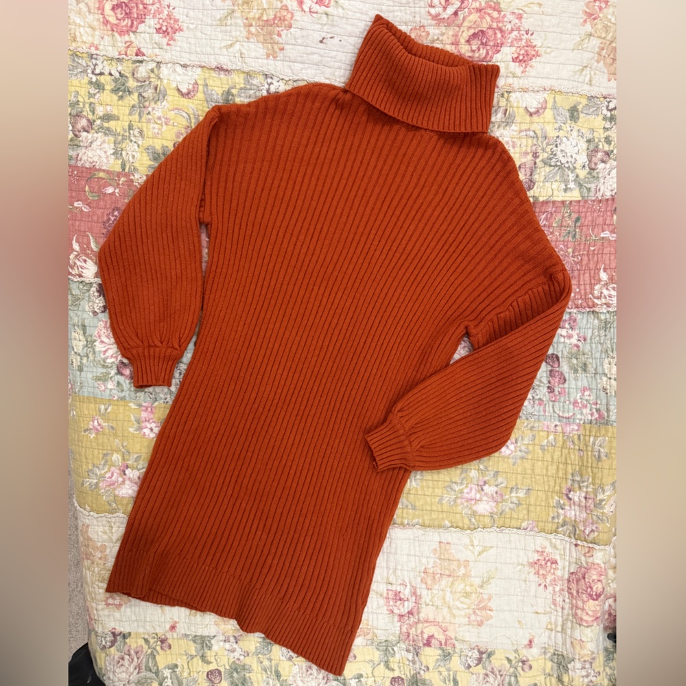 Women's Ribbed Orange Sweater dress